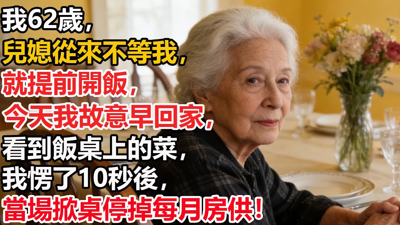 我62歲，兒媳從來不等我，就提前開飯，今天我故意早回家，看到飯桌上的菜，我愣了10秒後，當場掀桌停掉每月房供！