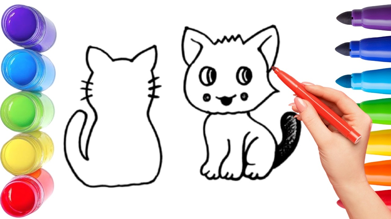 How To Draw cute cat  Drawing, Painting & Coloring For Kids and Toddlers_🌈🎨