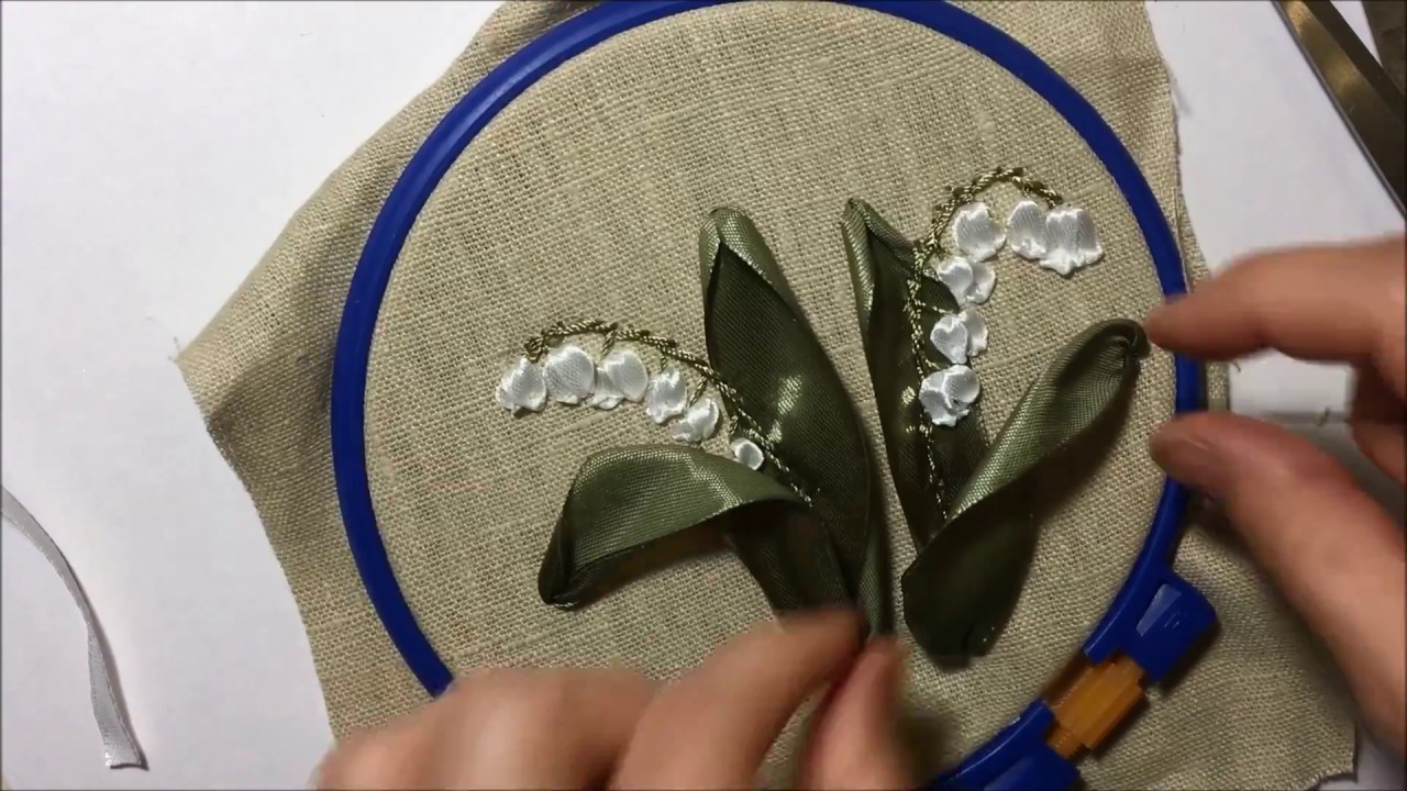 Ландыш вышитый лентами / Lily of the valley embroidered ribbons