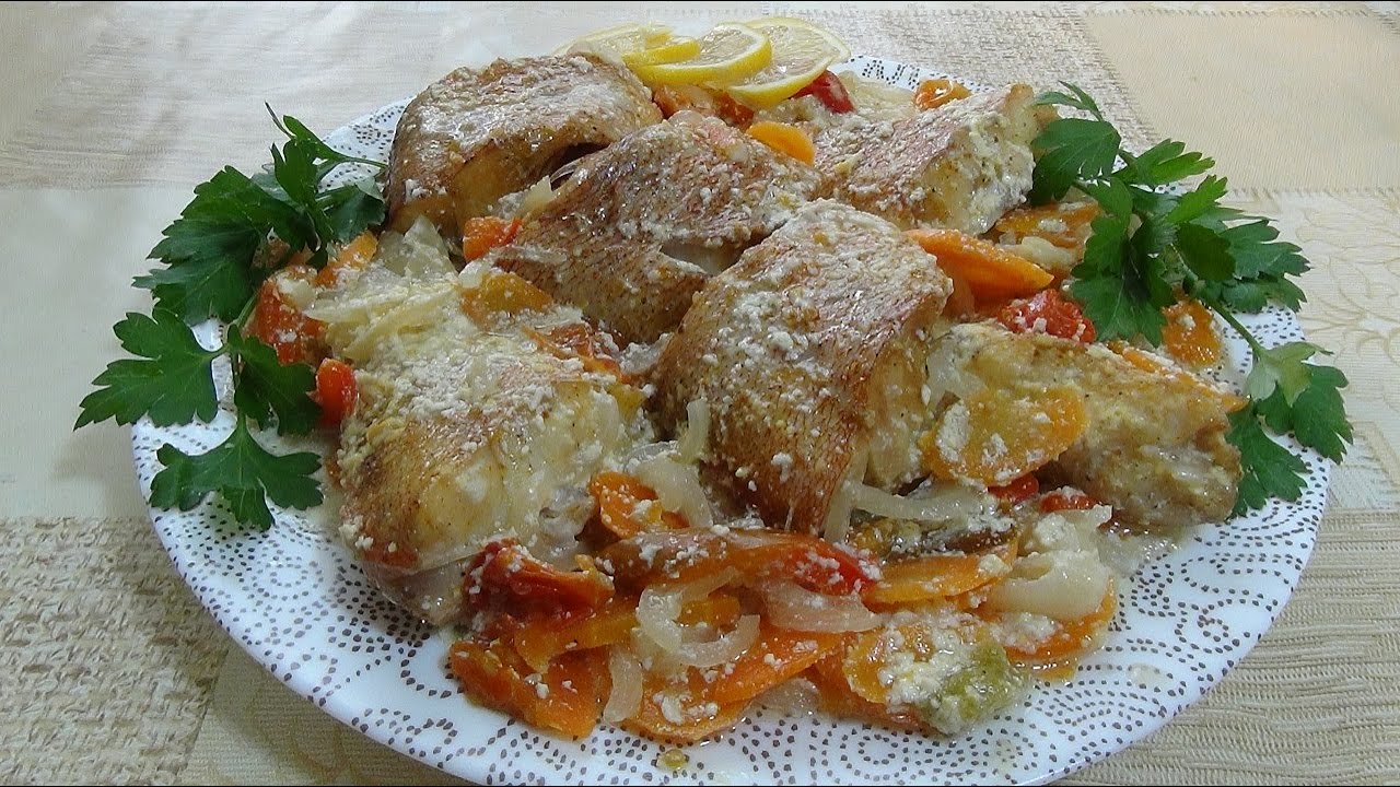 🐠Морской Окунь на Овощной Подушке под сметанным соусом.🐠
