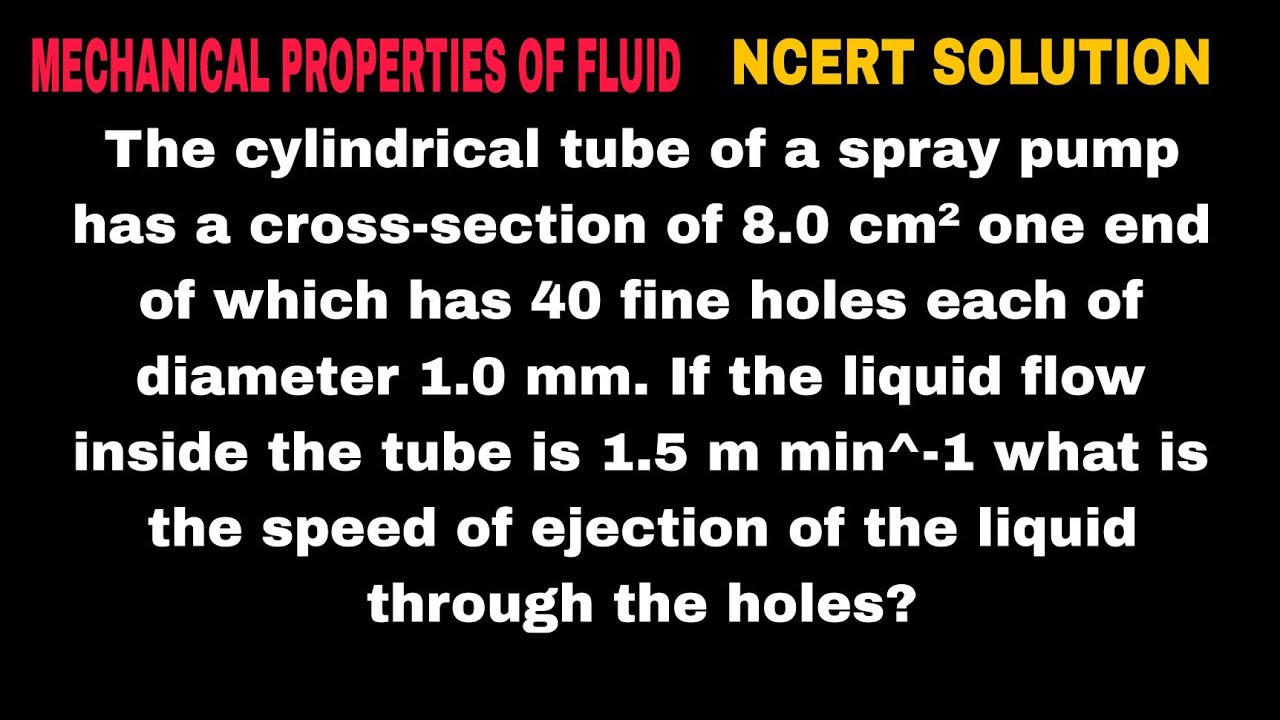The cylindrical tube of a spray pump has a cross-section of 8.0 cm² one end of which has 40 fine hol