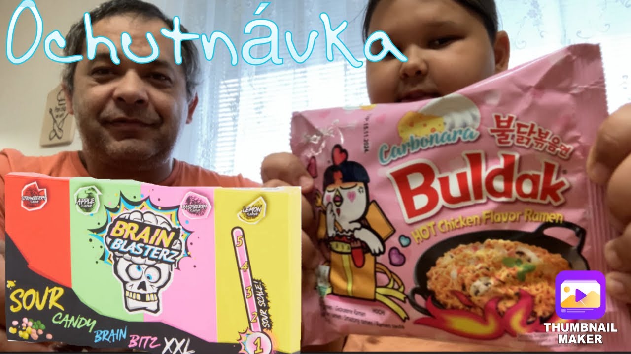 Ochutnávka hodně pálivou Čínu Buldak  Carbonara, a Brain blasterz kyselích bonbónů :)