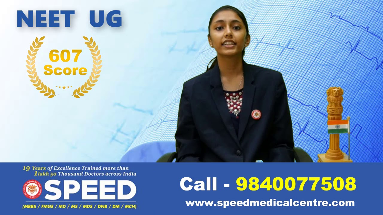 NEET RESULT 2019 - Speed Topper Ms.Sharon Chelsea S, Score : 607, NEET UG 2019