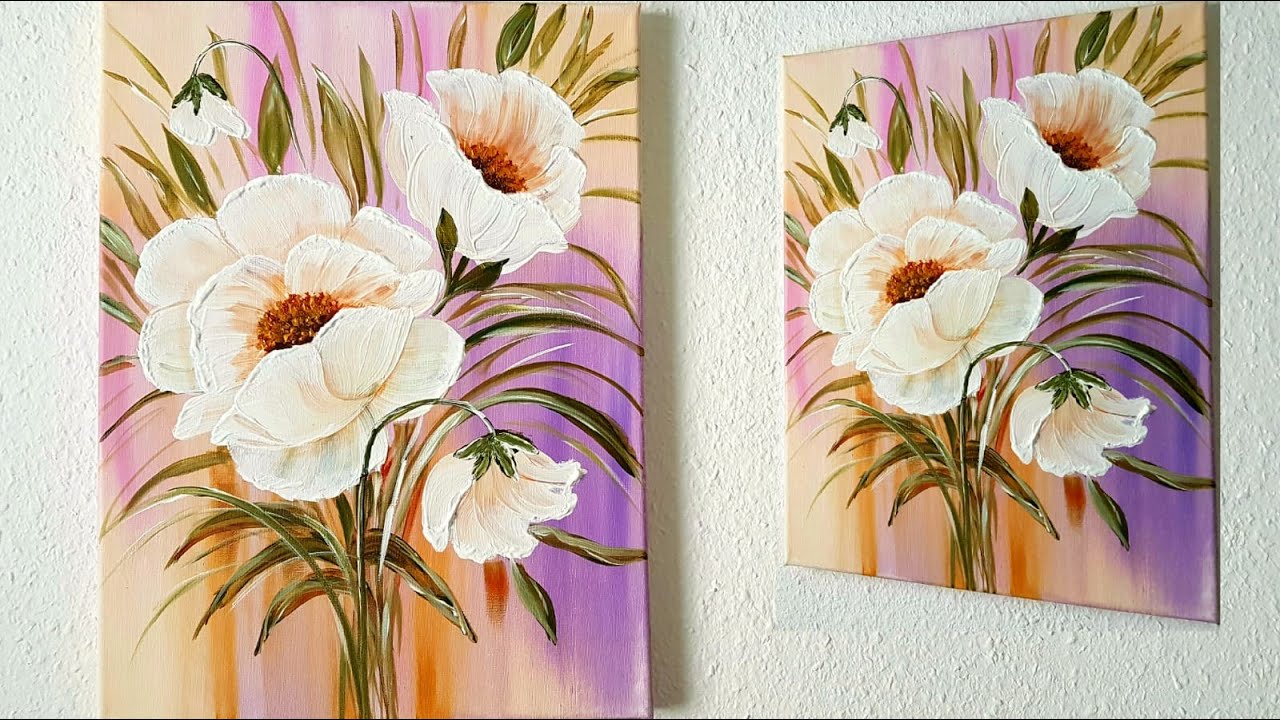 Blumen Malen Acryl Weiß in Echtzeit für Anfänger - Flowers Acrylic Painting White RealTime Beginners