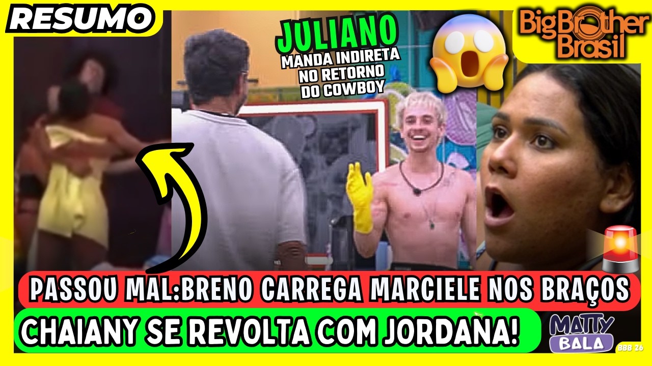 🟡BBB26: MARCIELE é carrega por BRENO / COWBOY dá de cara com BRENO e JULIANO com DEBOCHE #bbb #bbb26