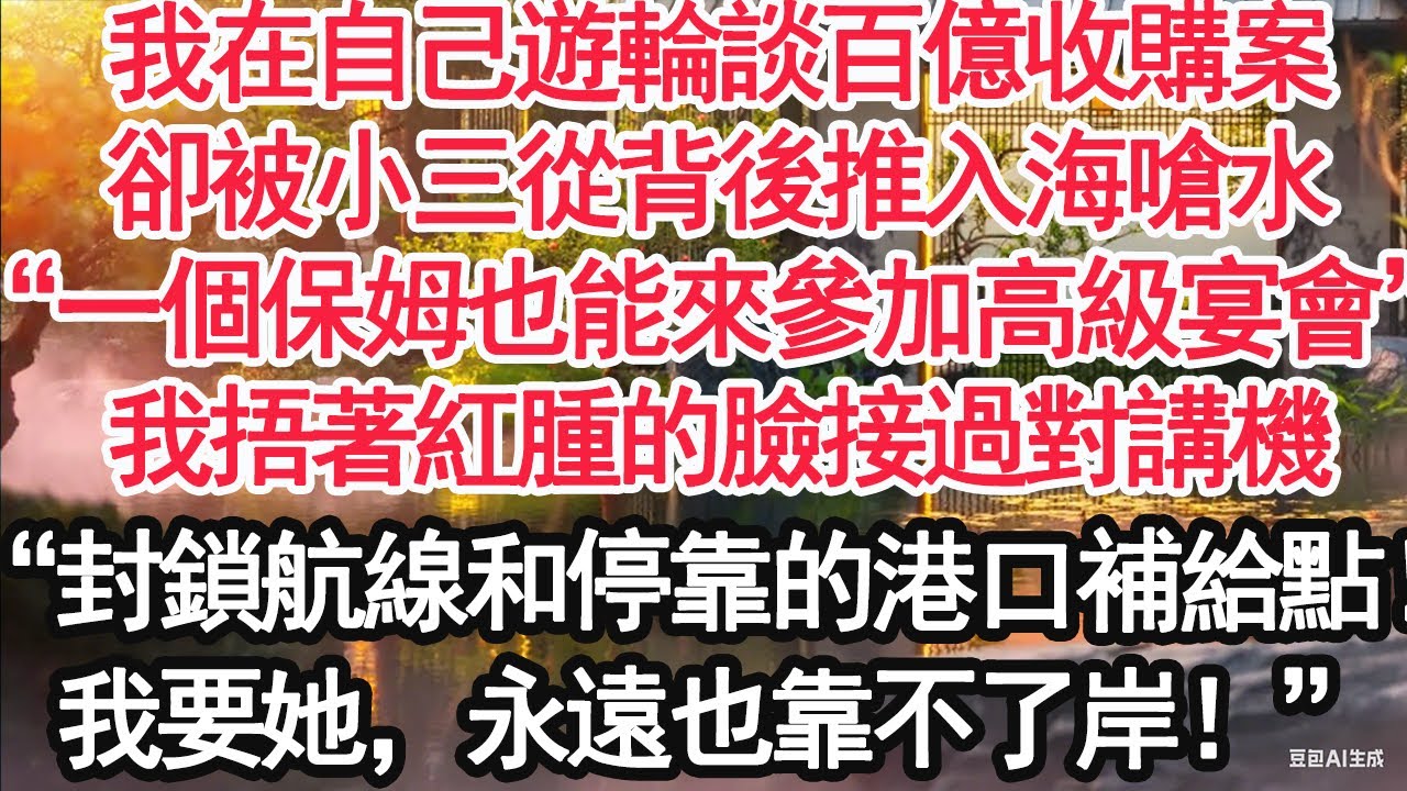 我在自己遊輪談百億收購案，卻被小三從背後推入海嗆水，“一個保姆也能來參加高級宴會”我捂著紅腫的臉接過對講機“封鎖航線和停靠的港口補給點！我要她，永遠也靠不了岸！”【顧亞男】【大女主】【婚姻自主】