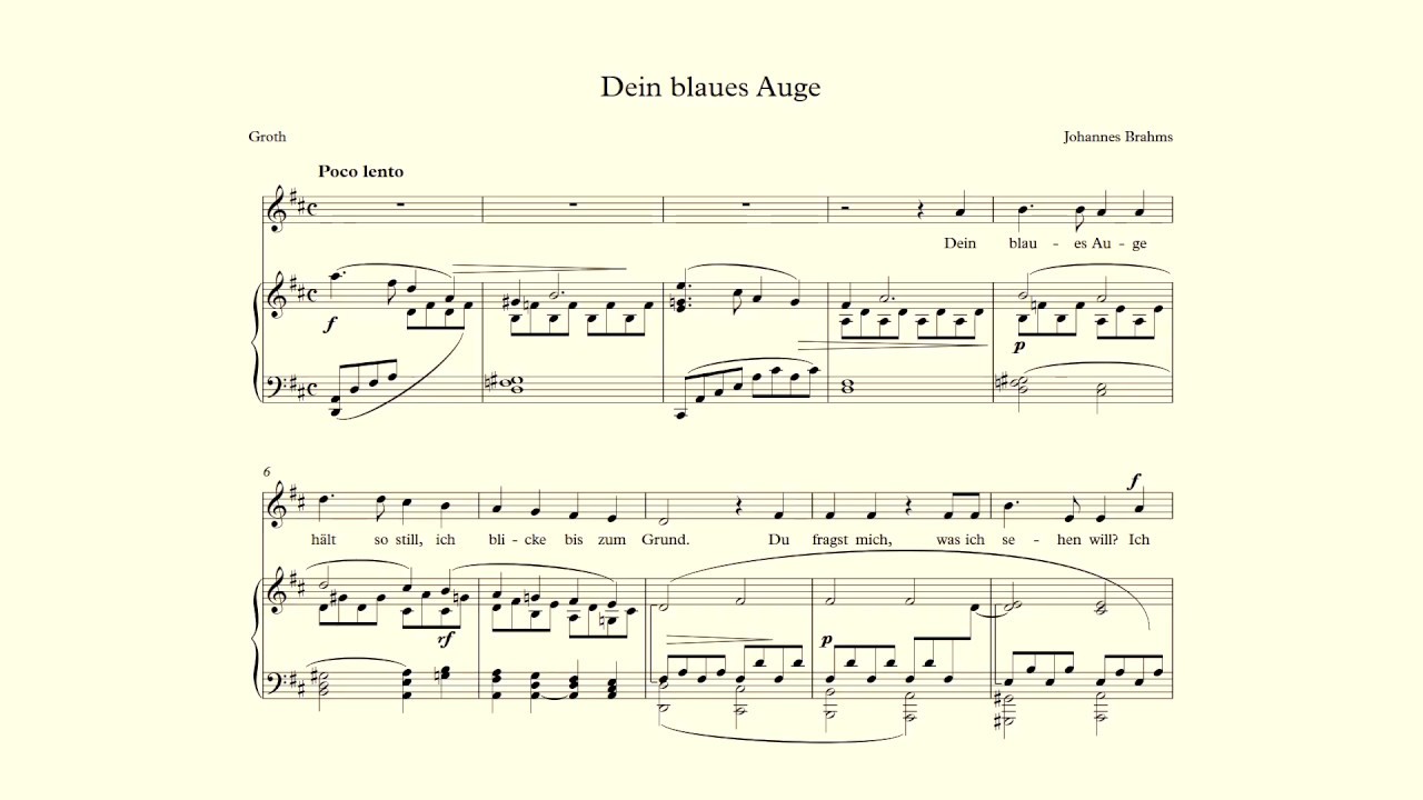 Dein blaues Auge &ndash; Johannes Brahms &ndash; accompaniment - D Major