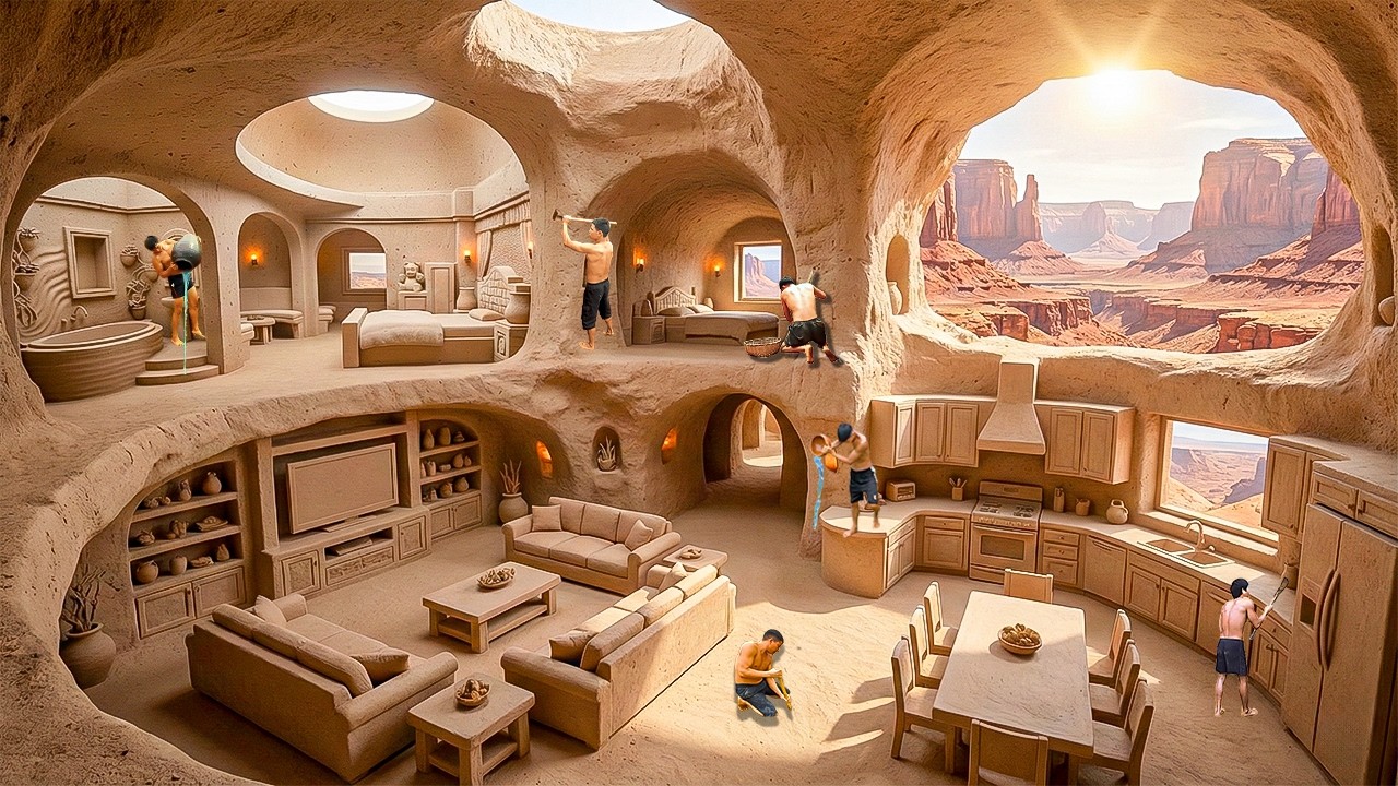 180 Days Building a Giant Underground Cave Mansion with Carved Clay Interiors Using Primitive Tools