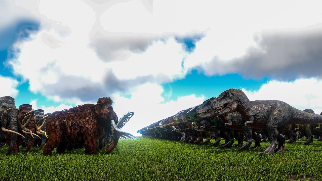500 T-REX vs 500 MAMMOTHS - ARK Survival Evolved