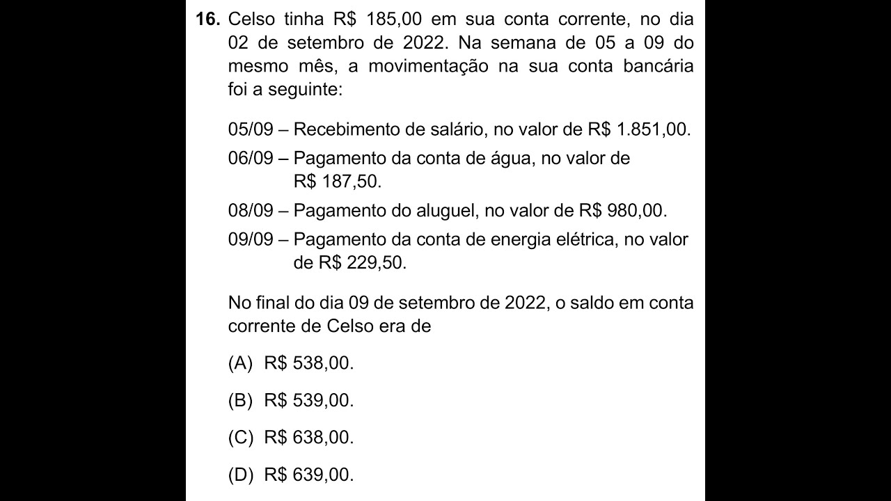 Saldo em Conta Corrente ⭕ Vestibulinho