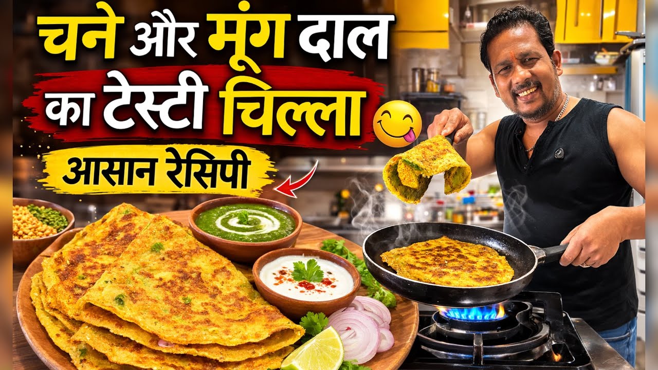 👉 चने और मूंग दाल का टेस्टी चिल्ला 😋 || Vlog 565 || 