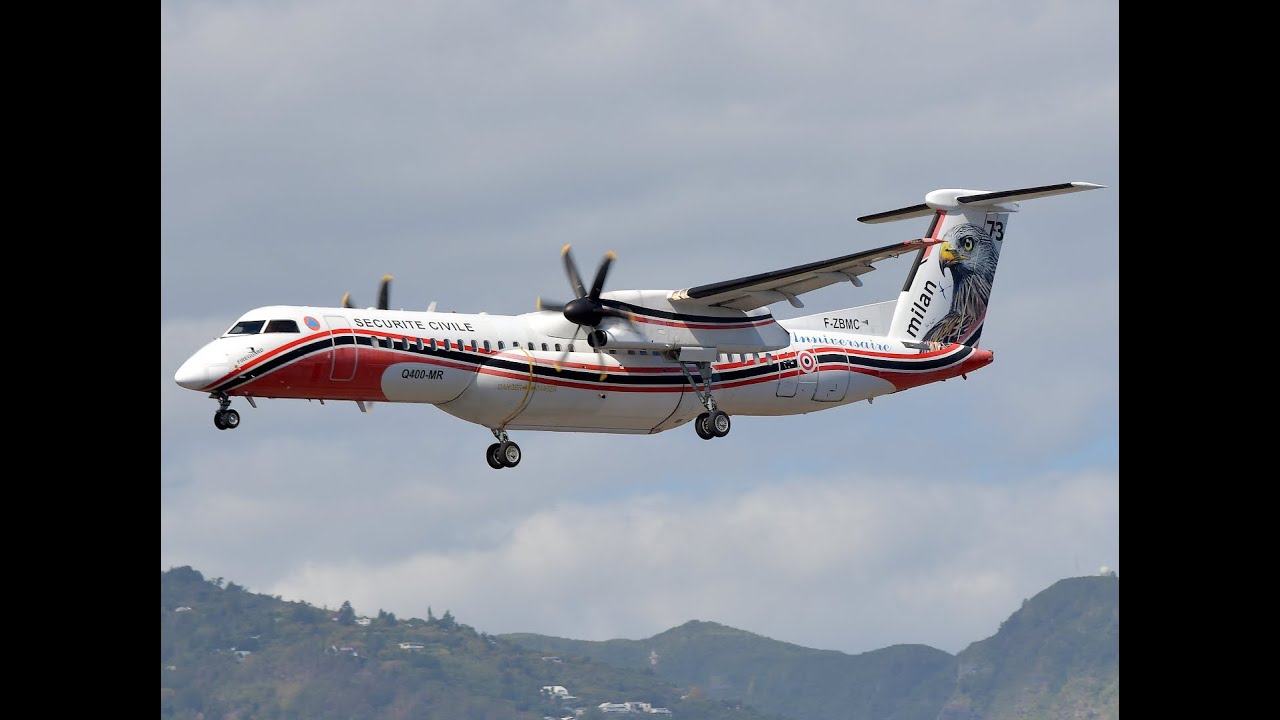 Dash 8 Q400 MR de la Sécurité civile, milan 73, à la Réunion