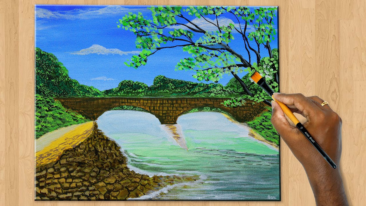acrylic painting of old bridge step by step acrylic painting for beginners