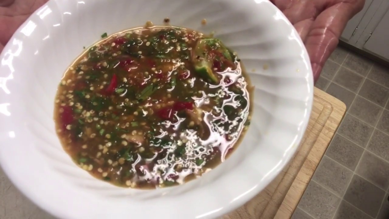 Special homemade spicy dipping sauce/Naly’s kitchen.