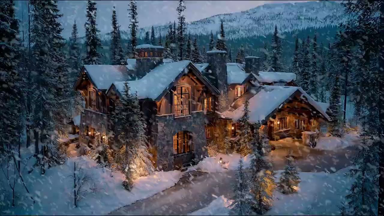 Peaceful Snowstorm in the Mountains with Gentle Wind and Snowfall Sounds for Rest and Tranquility