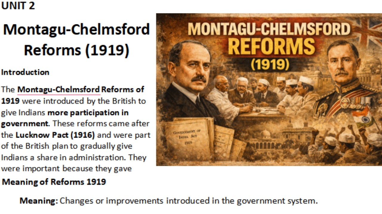 LLB Semester 4 years | Subject Pakistan studies | Unit 2: Montagu-Chelmsford Reforms (1919)