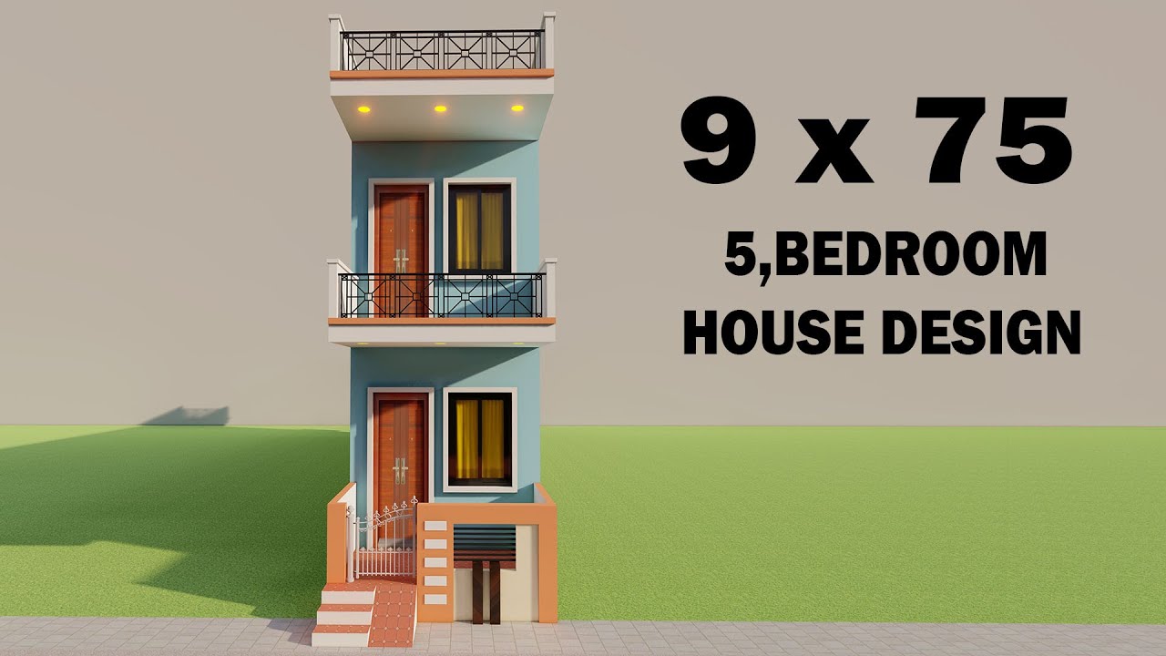 Small 5 bedroom house plan,new 3D 9 by 75 ghar ka naksha,small 3D elevation,9 by75 duplex house plan