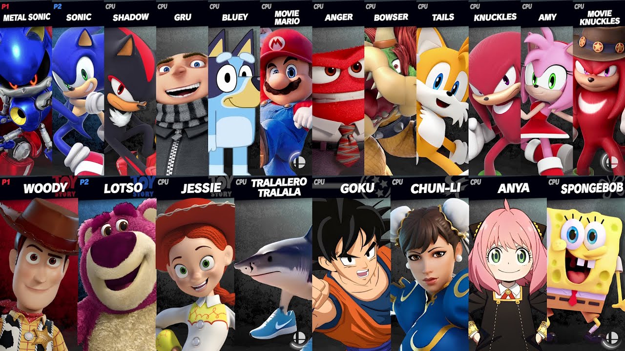 Sonic vs Mario vs SpongeBob vs Goku vs Woody vs Tralalero Tralala | Super Smash Bros Ultimate