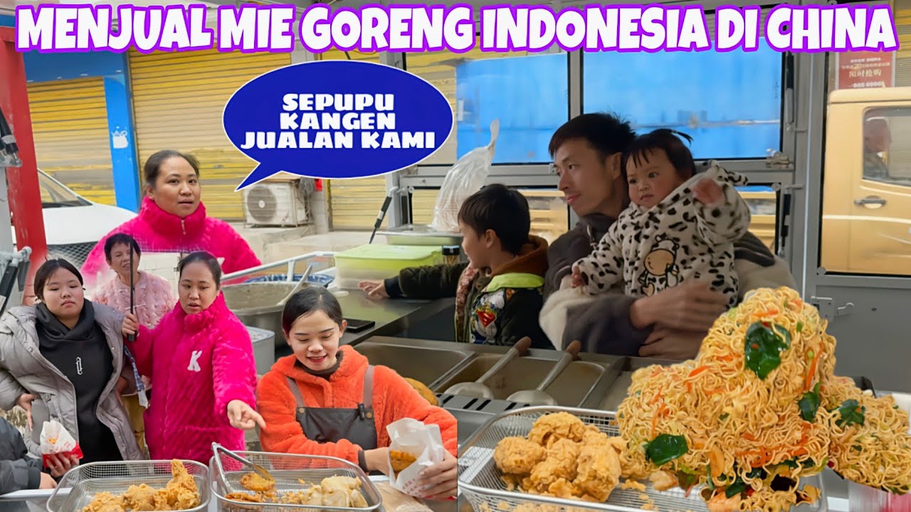 MENJUAL MIE GORENG INDONESIA DI CHINA, WALAU HUJAN JUALAN TETAP HABIS SEPUPU BORONG BANYAK