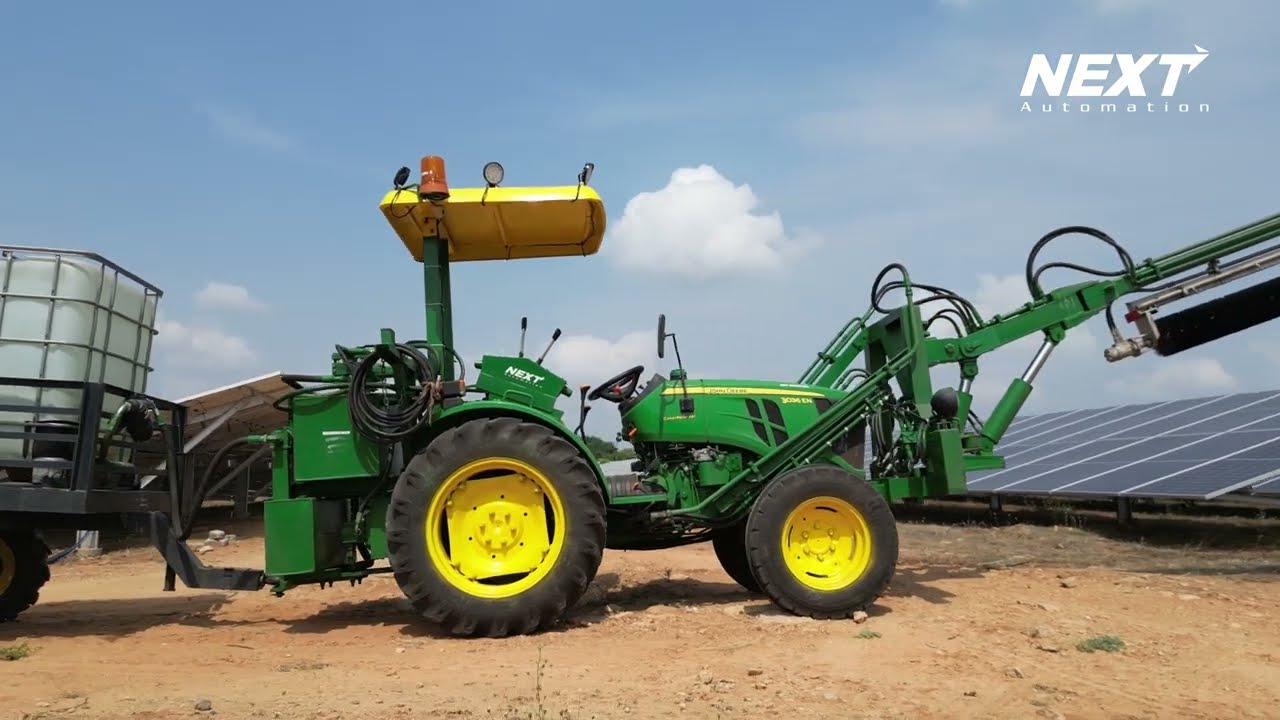 Solar Panel Cleaning in 35 HP Small tractor  | Next Automation | Automated PV Cleaning machine