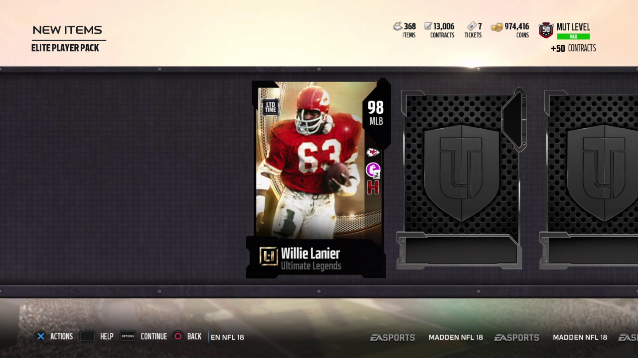 MADDEN 18 LIMITED TIME PULL 98 ULTIMATE LEGEND WILLIE LANIER!!! **EPIC REACTION PACK OPENING **