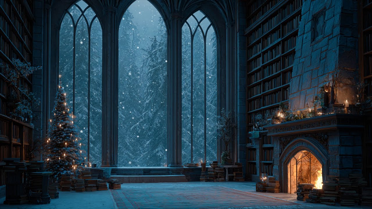 Gentle Winter Snow Around Firelight Glow ❄️ A Calm and Still Space for Focus