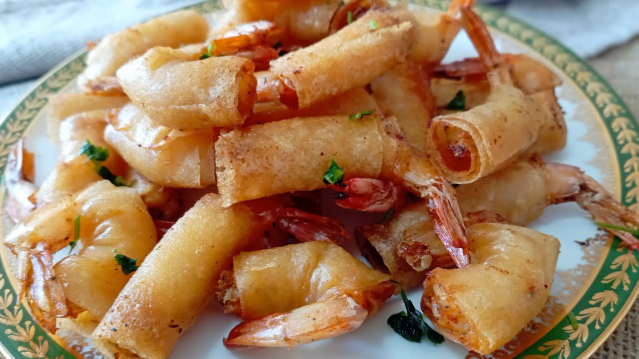 كروفات رولي بالبريك | 🍤🍤|crevette  roulé feuilles brick|crevette Roll|crevette cigare 😋