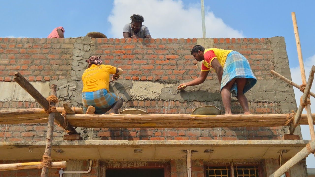 Plastering Techniques _Roof Front Wall Plastering Step by step |Wall Plastering |Cement Plaster wall