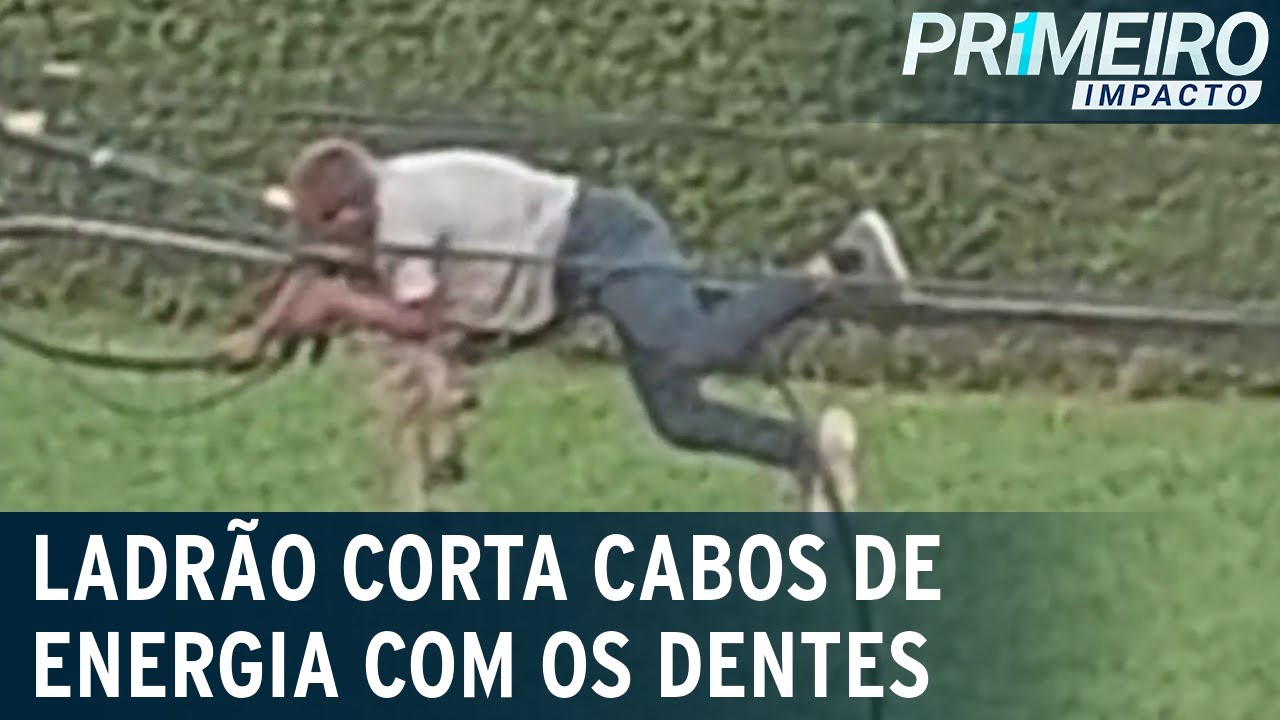 Foragido é preso em flagrante furtando fiação com os dentes | Primeiro Impacto (17/03/23)