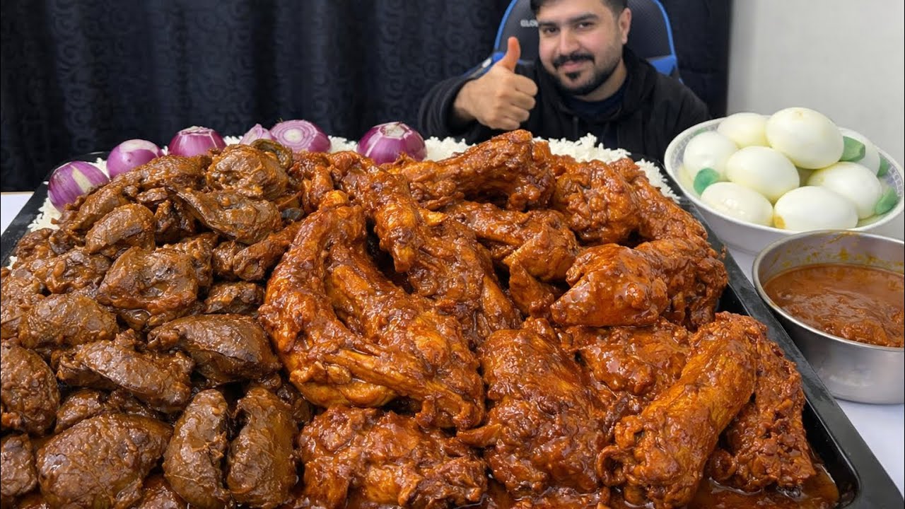 ASMR;Eating Spicy Chicken Liver  Gizzard Curry+Chicken Wings Curry With Rice+Boil Eggs+Gravy Mukbang