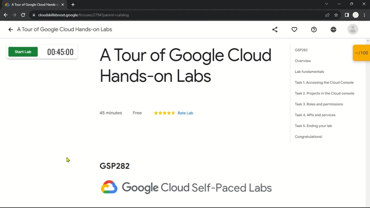 A Tour of Google Cloud Hands-on Labs | GSP282 | Solution