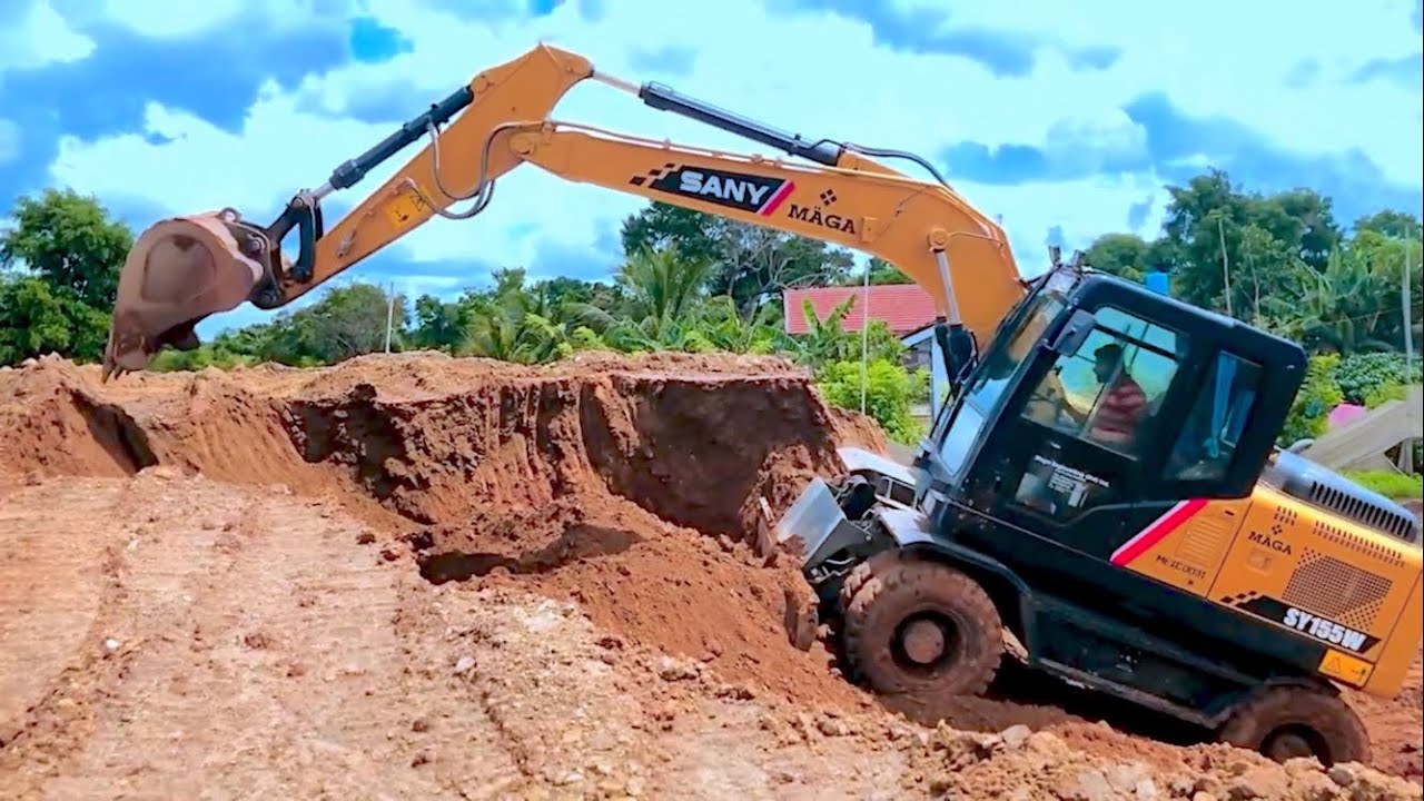 Busy Day for SANY  Wheel Excavator | Excavating and Dump Truck Loading | Construction life