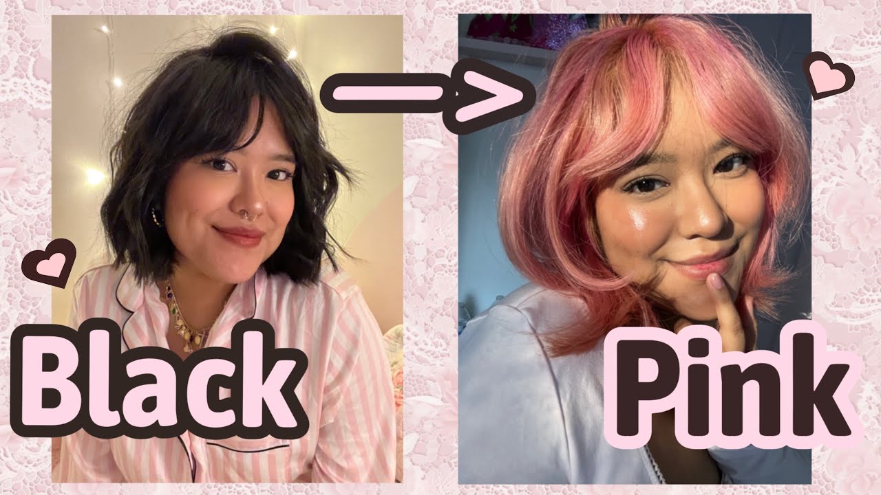 Dying my BLACK hair to PINK at home 🎀🩰(kinda…)