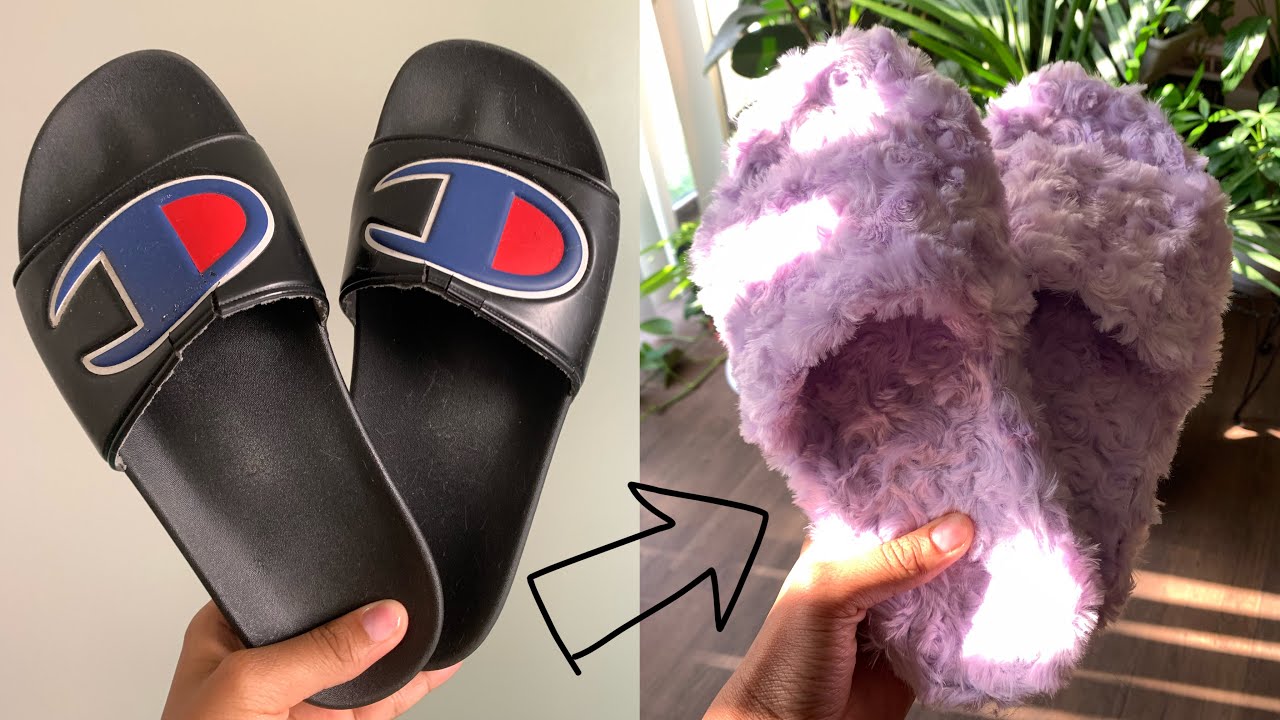 DIY FUR SLIDES | fluffy slides easy diy under $10