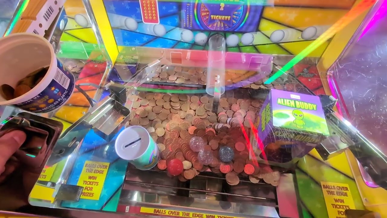 Playing The Wheel Of Fun 2p Coin Pusher In The Arcades