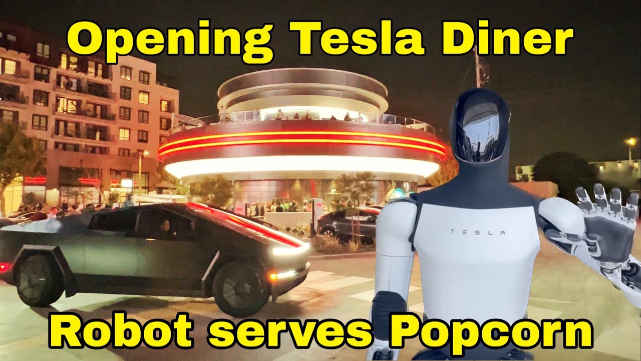 Tesla Diner Grand Opening full Tour //Robot serves Popcorn // is it worth the Hype?