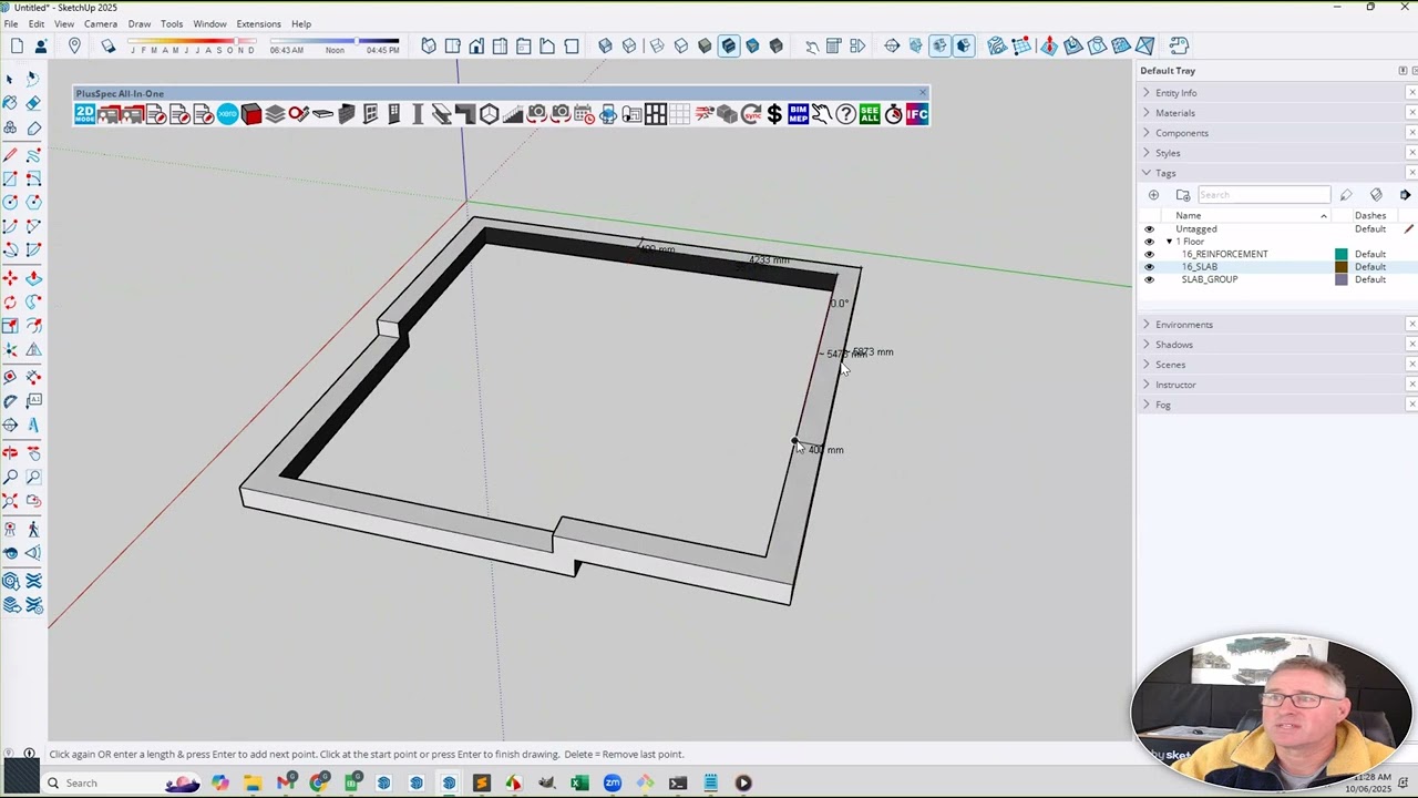Draw stepped and quantify concrete footings & rebar in Plusspec using the slab tool.