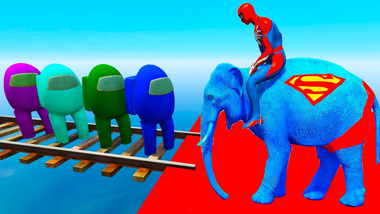 Long Slide Game With Elephant Gorilla Buffalo Hippopotamus Tiger - 3d Animal Game - Funny 3d Animals