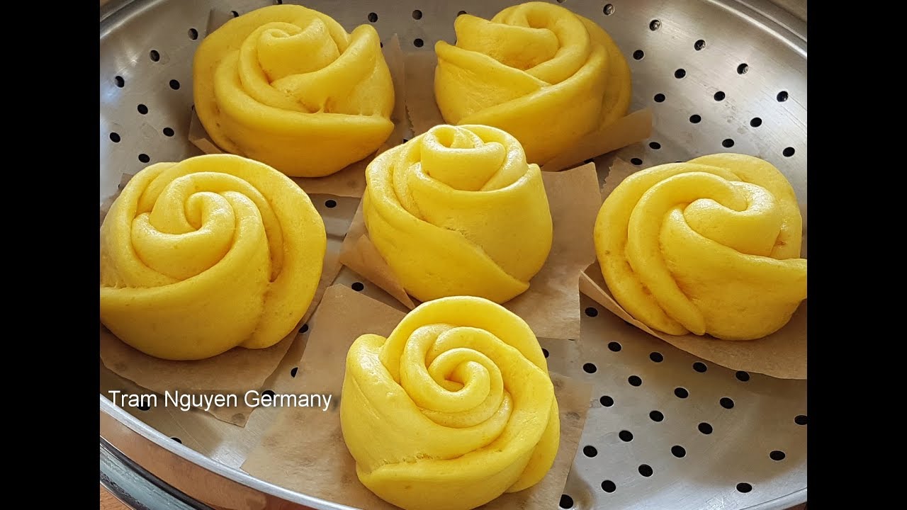 Bánh Bao Bí đỏ Hoa Hồng - Cách làm Bánh Bao Bí đỏ - Rose Pumpkin Buns Tram Nguyen Germany