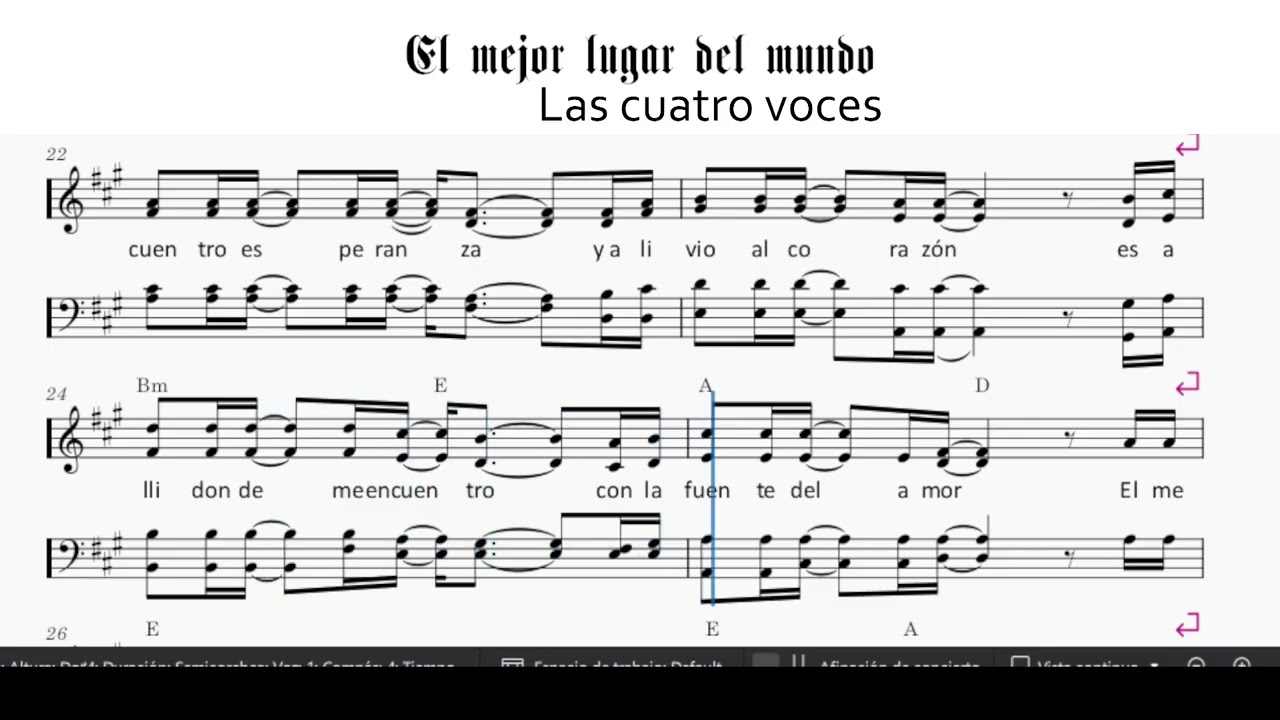 El mejor lugar del mundo, demo con partitura, voces e instrumentación