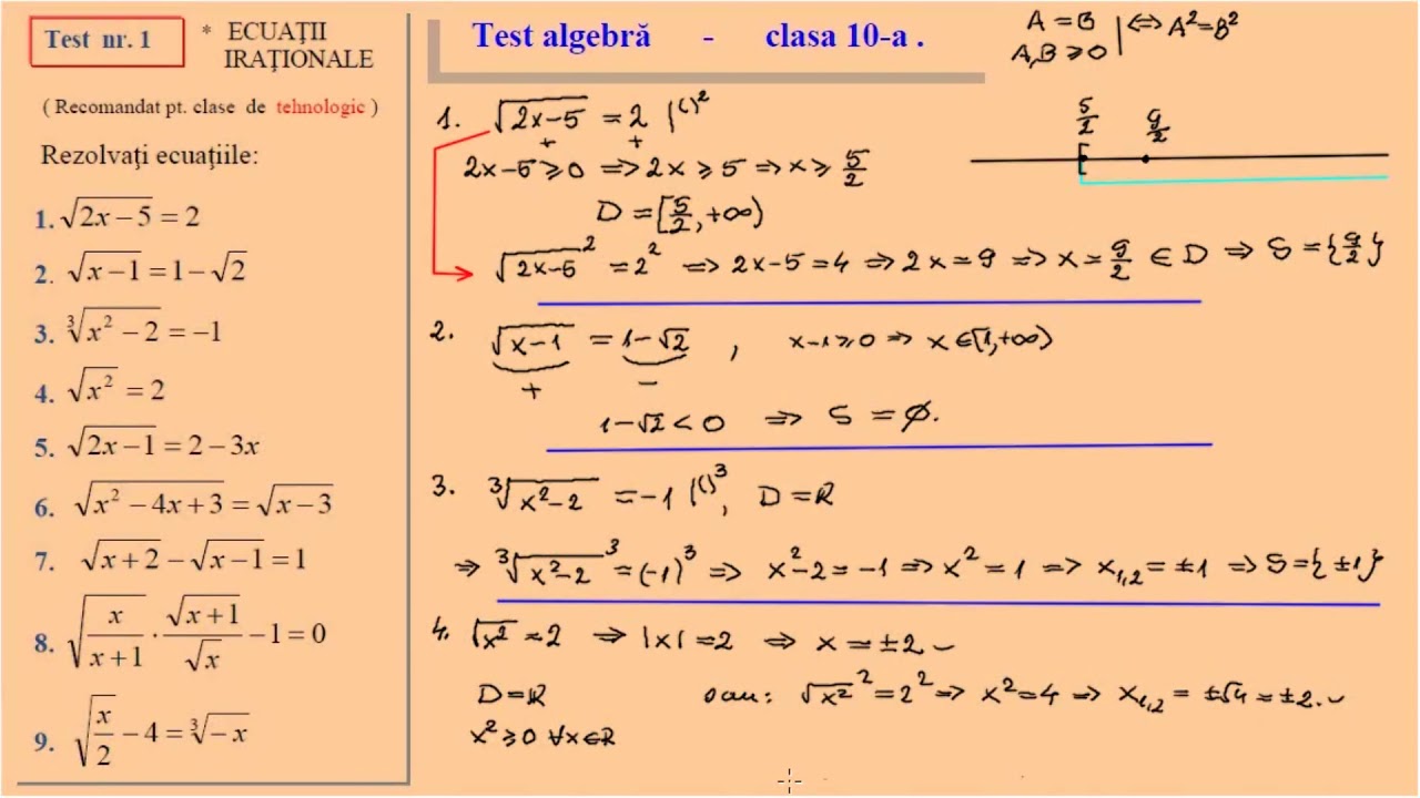 Test - ecuatii irationale, clasa a X-a (tehnologic)