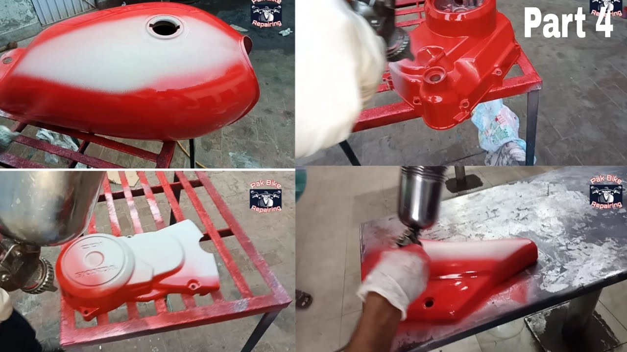 How to Red Color Paint on Motorcycle Parts/Fuel tank/Chain Cover /Magnet Cover/Clutch side cover
