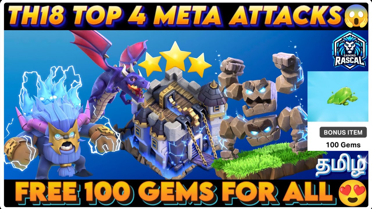 FREE 100 GEMS FOR EVERYONE 🎁 + TH18 BEST 4 META ATTACKS EXPLAINED