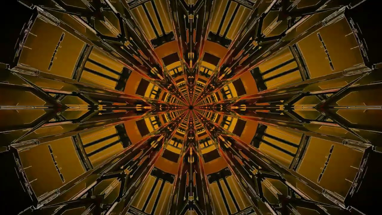 10 hours Golden Neon Tunnel Kaleidoscope Screensaver 4k UHD 60fps VJ Loop