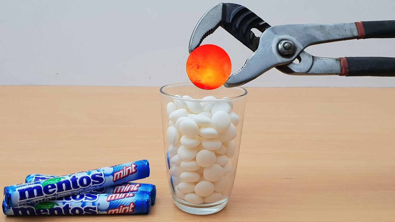 EXPERIMENT Glowing 1000 Degree METAL BALL vs MENTOS