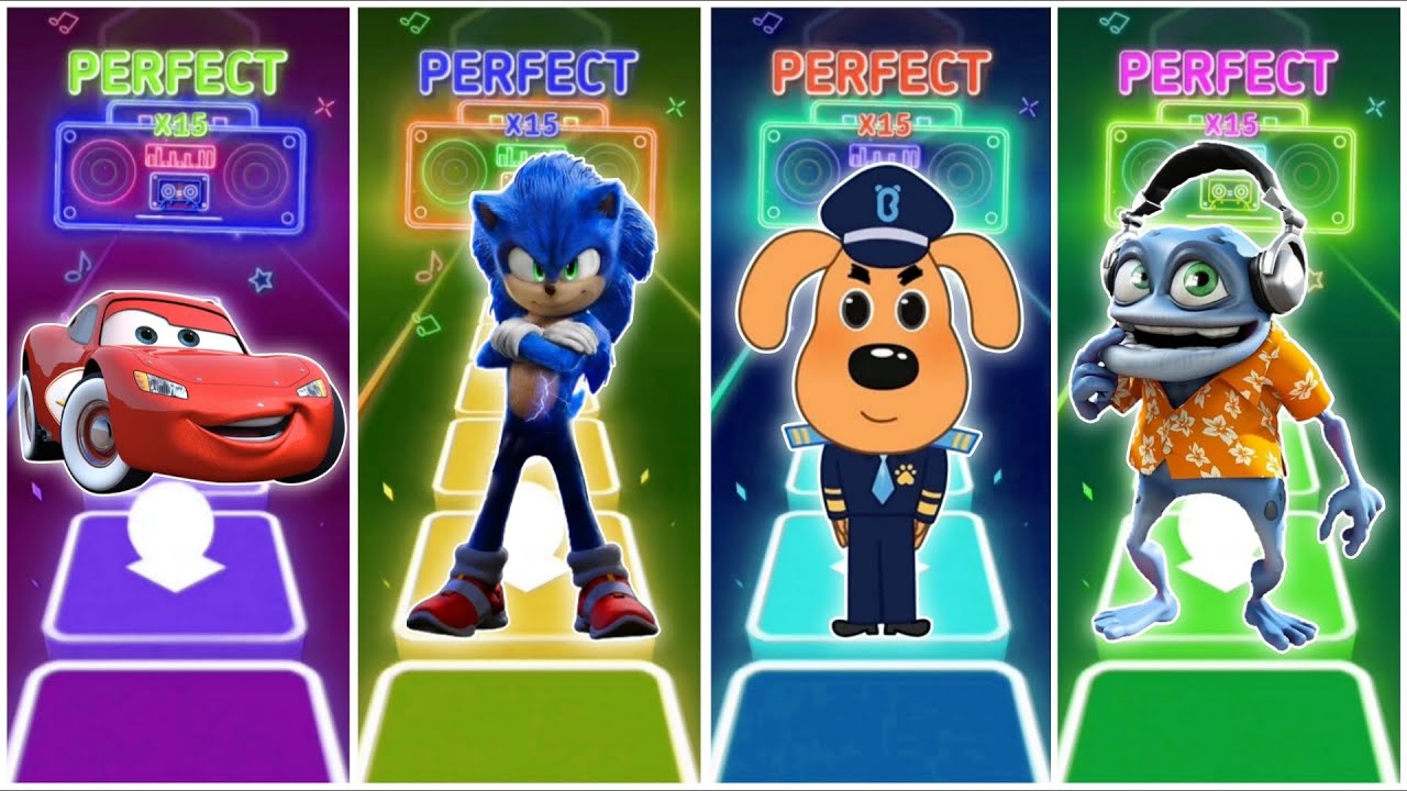 McQueen vs Sonic vs Sheriff Labrador vs Crazy frog in Tiles Hop EDM Rush🎶
