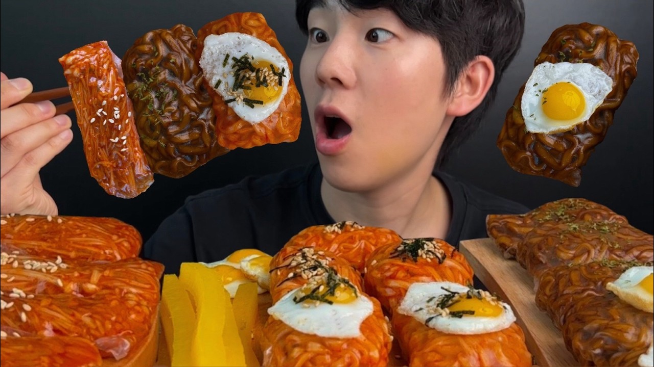 불닭쌈 불닭팽이버섯쌈 짜파게티쌈 먹방!🔥Buldak Rice Paper Mukbang