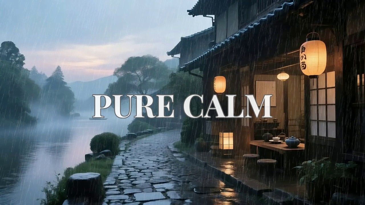 Pure Serenity Misty Rain at a Riverside Path for Instant Anxiety Relief and Calm Mind