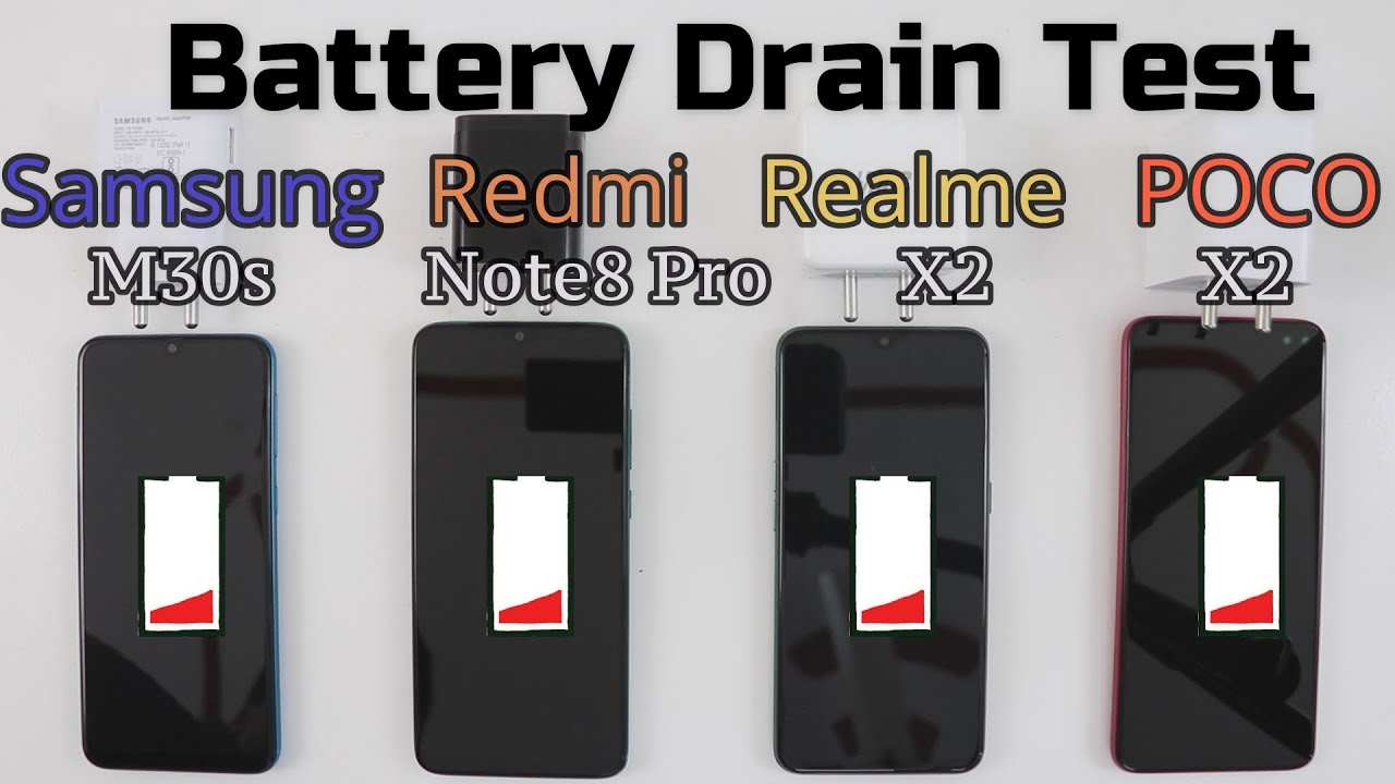 Poco X2 vs Realme X2 vs Redmi Note8 pro vs Samsung M30s Battery Drain 100% To 0% Test Comparision !