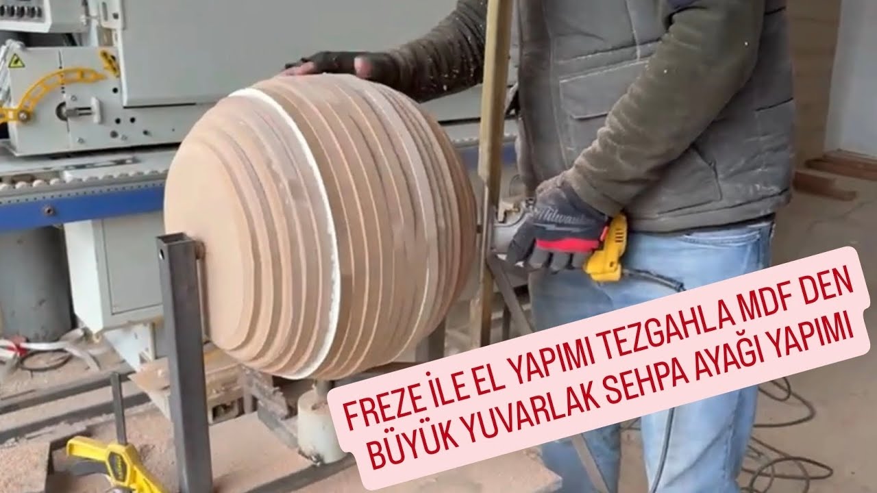 Freze ile el yapımı tezgahla mdf den büyük yuvarlak sehpa ayağı yapımı